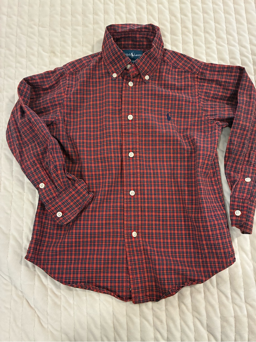 Ralph Lauren Boys Red Plaid Button-Down Shirt Size 5